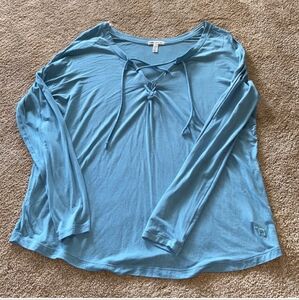 PINK Long Sleeve Top Blue Lace Up